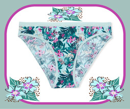 M Medium Aqua Teal Pink Floral Stretch COTTON Victoria&#39;s Secret BIKINI Pantie  - £8.70 GBP