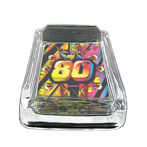 80&#39;s Theme D12 Glass Square Ashtray 4&quot; x 3&quot; Smoking Cigarettes Retro Images - £39.52 GBP