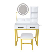 Modern White LED Makeup Vanity Table with Outlet &amp; Metal Chair - $3,109.98 MXN