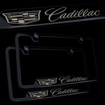 Brand New 2PCS Cadillac Black Stainless Steel License Plate Frame Officially Lic - £48.11 GBP