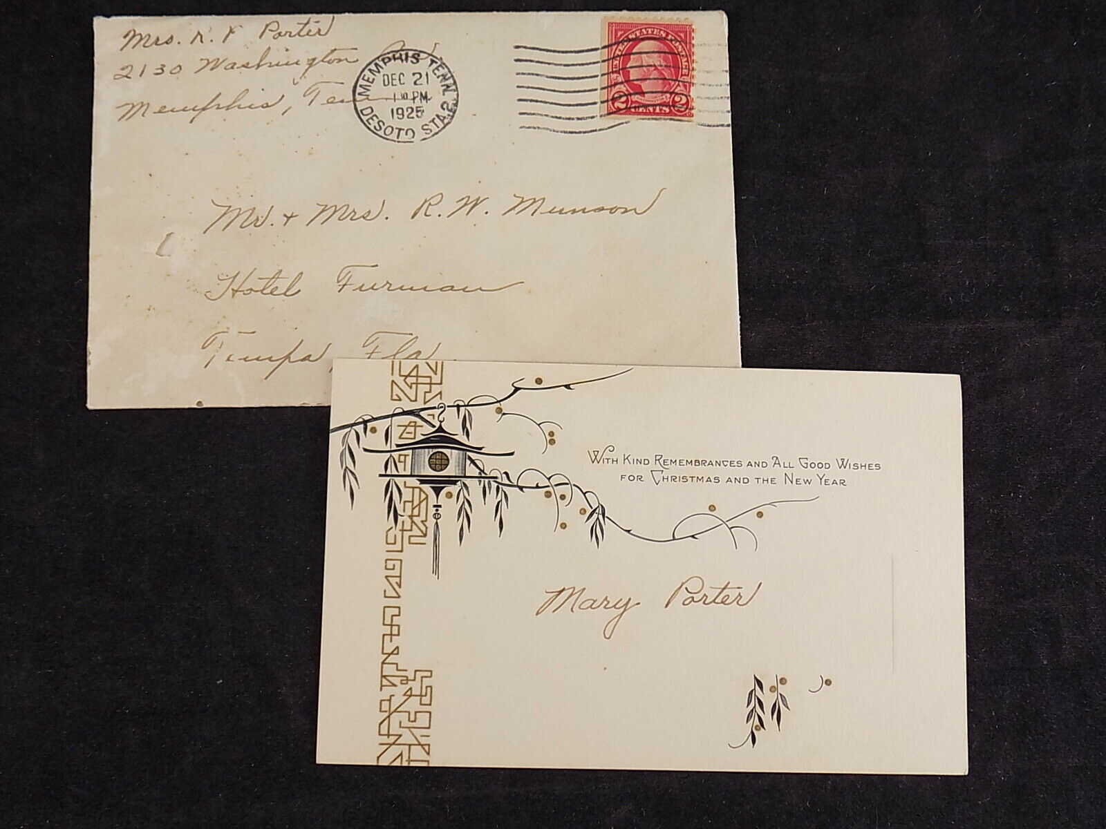 Antique 1925 ART DECO Christmas New Years Card w/ original Stamped Envelope - $5.93
