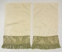 Croscill Hand Towel Lot Of 2 Cord & Tassel Trim 11x17" Ivory Cotton Taupe Trim - $34.95