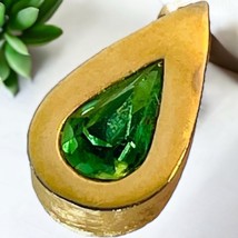 Vintage 1977 MCM Avon Gold Tone Teardrop Green Rhinestone Pendant Neckla... - $21.38
