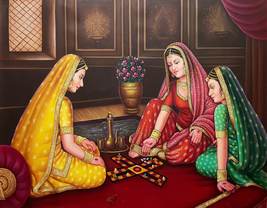 Beautiful Lady Playing Game of Dice Handmade Canvas | Oil Painting | 36x... - £353.11 GBP