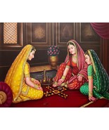 Beautiful Lady Playing Game of Dice Handmade Canvas | Oil Painting | 36x... - $449.00