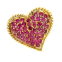 Tiffany &amp; Co.18k Gelbgold Brosche Mit Rundgeschliffen Rubine - $4,527.24