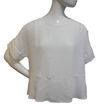 Lands End Women&#39;s Size 2 Petite Short Sleeve Peplum Top, Eggshell White - £19.53 GBP