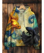 Women&#39;s Great Wave Betta Fish Art Print Cozy Hoodie - $30.00