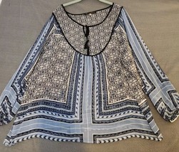 Rose &amp; Olive Women’s Tunic Top Tassels Popover 2X Semi-sheer Geometric Boho Soft - $18.76