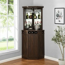 Mini Bar Corner Liquor Cabinet Wine Storage Stemware Rack Mahogany Finish New - £405.68 GBP