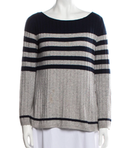 St John Petit Stripe Knit Cashmere Pullover Sweater Fleck Y2K Splatter Blue Gray - £79.09 GBP