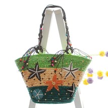 New Bohemian hand-embroidered starfish straw bag beaded woven handbag shoulder b - £21.87 GBP