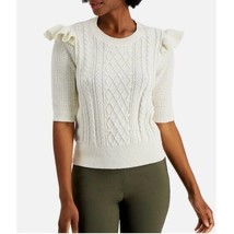 Charter Club Women L Cloud Ivory Ruffle Shoulder Elbow Sleeve Sweater NW... - $34.29
