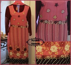 Pakistani Pink/Marooon Straight Style Chiffon Suit with Threadwork & Rhinestones - £66.28 GBP