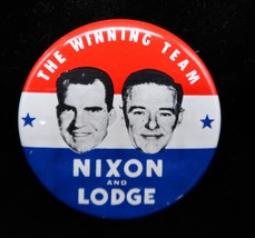 VTG Nixon &amp; Lodge Reprod. Pin 1 1/8&quot; U.S. President Campaign 1980 Winnin... - $149.11 MXN