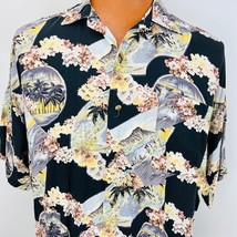Vintage Monzini Hawaiian Aloha Shirt M Surfboard Luau Leis Palm Diamond Head - £40.20 GBP
