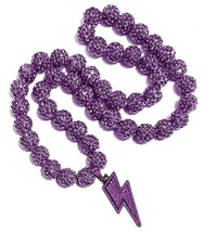 Iced Ball Crystal Bead Baseball Softball Chain Necklace Purple + Lightning Bolt - £17.14 GBP+