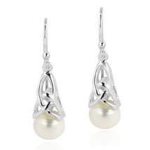 Mesmarizing Celtic Funnel Pearl Pod Drop Sterling Silver Dangle Earrings - £21.74 GBP