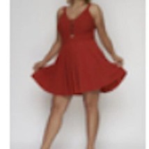 CHRISTMAS RED PLUS SIZE MINI DRESS CUT OUT FRONT BOTTOM FLARE SLEEVELESS... - £23.56 GBP