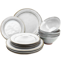 Gibson Elite Terranea 12 Piece Stoneware Dinnerware Set in White, Service for 4 - $130.49