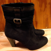 Laura Ashley Black Mid Calf Booties 8B/38 Suede Zippered 3&quot; Heel Fall Shoes - £19.57 GBP