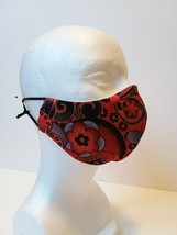 Face Mask Washable Cotton Reusable Reversible RED/BLACK Flowers - £3.94 GBP