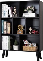 Black Bookshelf, 3 Tier Modern Bookcase With Legs, Bookshelves Wood, Office. - £101.67 GBP