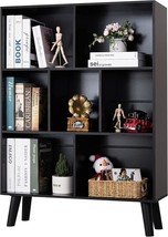 Black Bookshelf, 3 Tier Modern Bookcase With Legs, Bookshelves Wood, Office. - $129.93