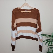 Pink Lily | Brown Cream Striped Drop Shoulder Knit Sweater, size large - $17.42
