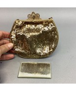 Antique Women’s Gold Sequin Mesh Change Purse With Shoulder Strap &amp; Mirror - €12,80 EUR