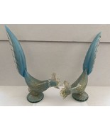 PAIR Sky Blue Gold Murano Art Glass Pheasant Peacock Birds Barbini AVEM ... - £538.15 GBP