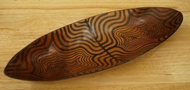 Vintage Ethnic Folk Art Hand Crafted Polished Wood Black Striped Oblong ... - $24.39