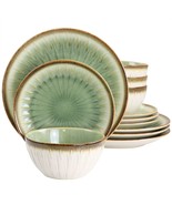 Gibson Elite Mayfair Bay 12 Piece Stoneware Dinnerware Set in Green - €128,14 EUR
