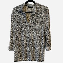 Karl Lagerfeld Paris Printed Roll-Tab Point Collar Button Front Top Size Medium - £15.32 GBP