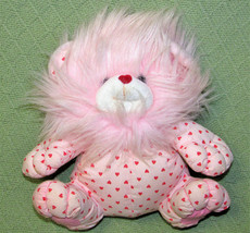 Lemmonwood Pink Lion Plush 10&quot; Stuffed Animal Furry Head Mane Red Hearts Cuddly - £12.62 GBP