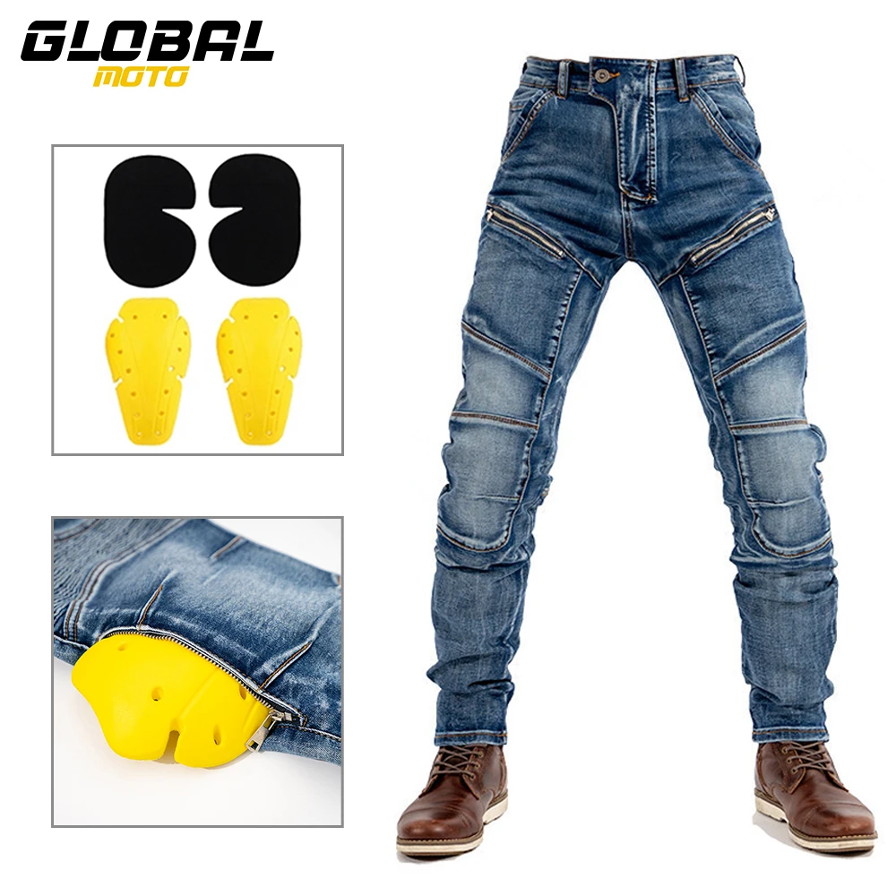 Retro Motorcycle Jeans Men Wear Resistant Motocross Pants Wearable CE Pr... - $55.72+