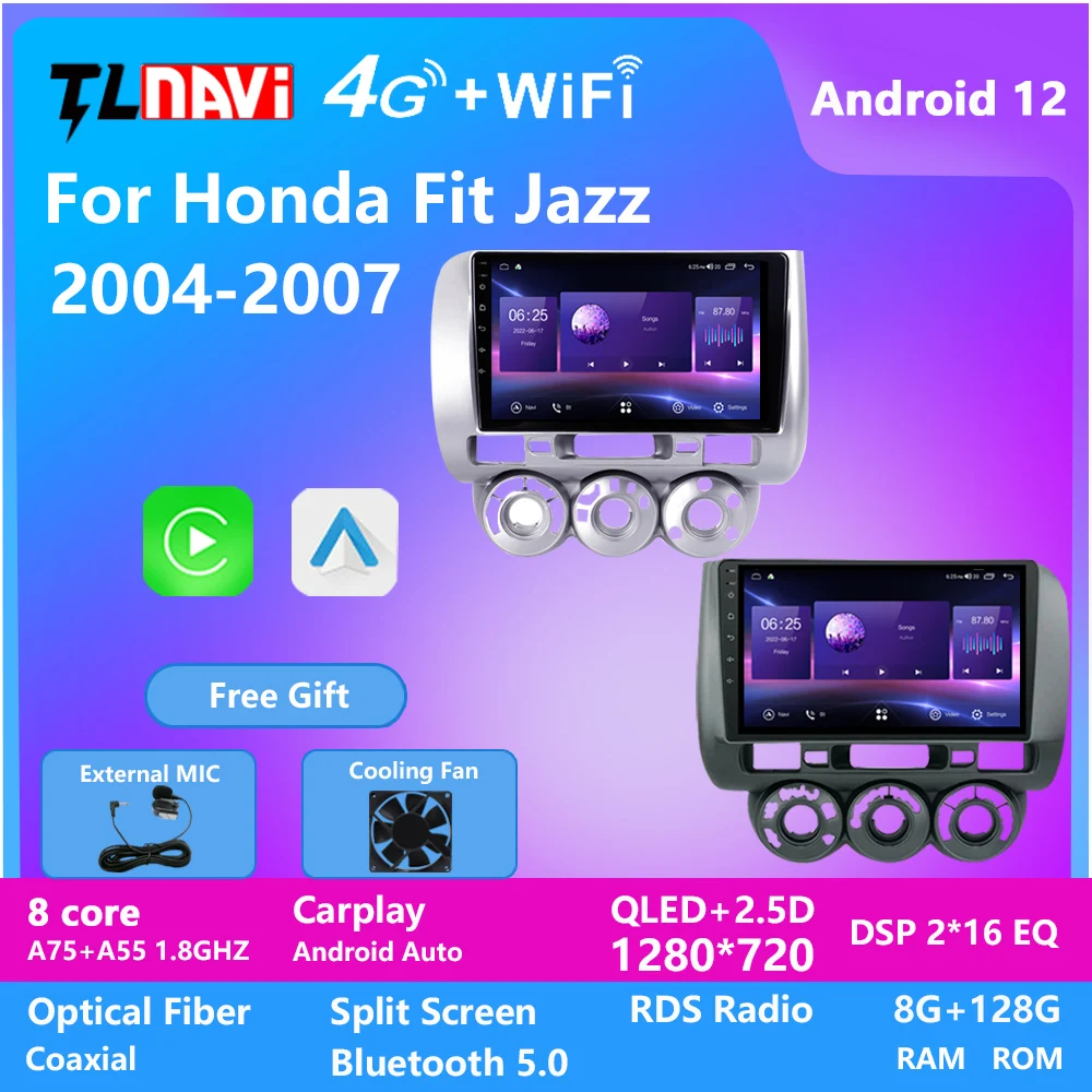 TL6/TL7 For Honda Fit Jazz Manual A/C 2004-2007 QLED 1280*720 2.5D Radio... - £115.54 GBP+