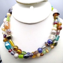 Vintage Parure, Colorful Mixed Art Glass Beads Necklace with 2 Pr Matchi... - $75.47