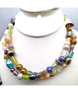 Vintage Parure, Colorful Mixed Art Glass Beads Necklace with 2 Pr Matchi... - £59.34 GBP