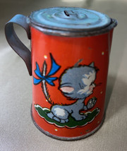 Vintage Ohio Art Co. Metal Pot &amp; Lid - Cat &amp; Flower - £12.00 GBP