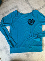 Victoria&#39;s Secret PINK Teal logo &quot;Love Pink&quot; Sweater SIZE Medium wide neck - £18.94 GBP