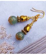 gold Jade earrings Victorian gold crystal earrings Jade earrings Nephrit... - $47.88 CAD
