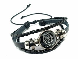 Viking Bracelet Cuff Victory or Valhalla Leather Vegvisir Compass Norse Beaded - £4.57 GBP