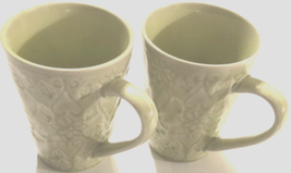 EURO Ceramica Set of 2 Lime Green Flowers Vine Ceramic Coffee Tea Emboss... - $17.68