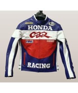 Honda Men&#39;s Racing Blue Real Genuine Cowhide Leather Motorcycle biker Ja... - $143.55+