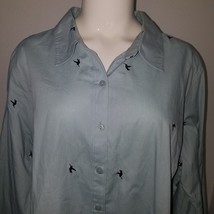 NEW CJ Banks Blue Shirt Blouse Embroidered Birds 2X 20/22W Button Front (spot) - £19.74 GBP