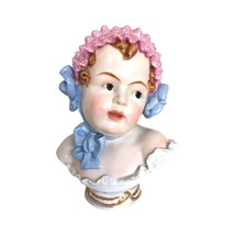 Antique Baby Girl Bust Figurine Sculpture Carl Thieme Dresden Porcelain 19c Art - £270.38 GBP