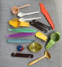 16 Vintage Tupperware Lot Misc Gadgets Scoops Keychains Egg Separator - $14.24