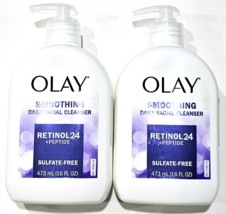 2 Pack Olay Smoothing Daily Facial Cleanser Retinol 24 Peptide Sulfate Free 16oz - £28.83 GBP