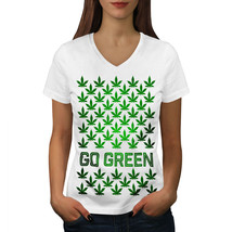 Wellcoda Green Cannabis Pot Womens V-Neck T-shirt, Crazy Graphic Design Tee - £16.22 GBP
